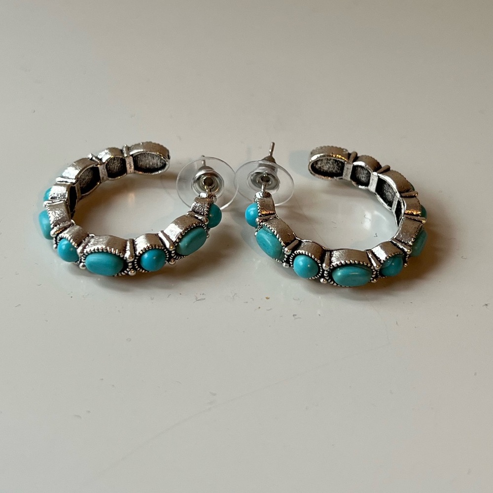 Turquoise Cuff Hoop Earrings - Picture 4 of 5